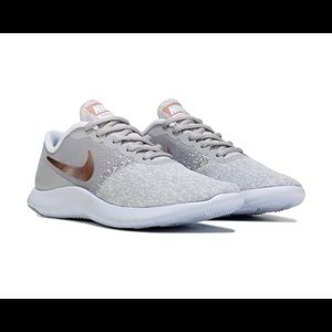 Rose gold Nike flex contact tennis shoes